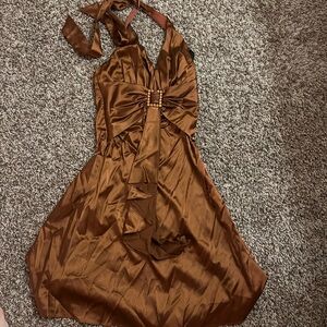 Y2K Elegant Brown Halter Dress